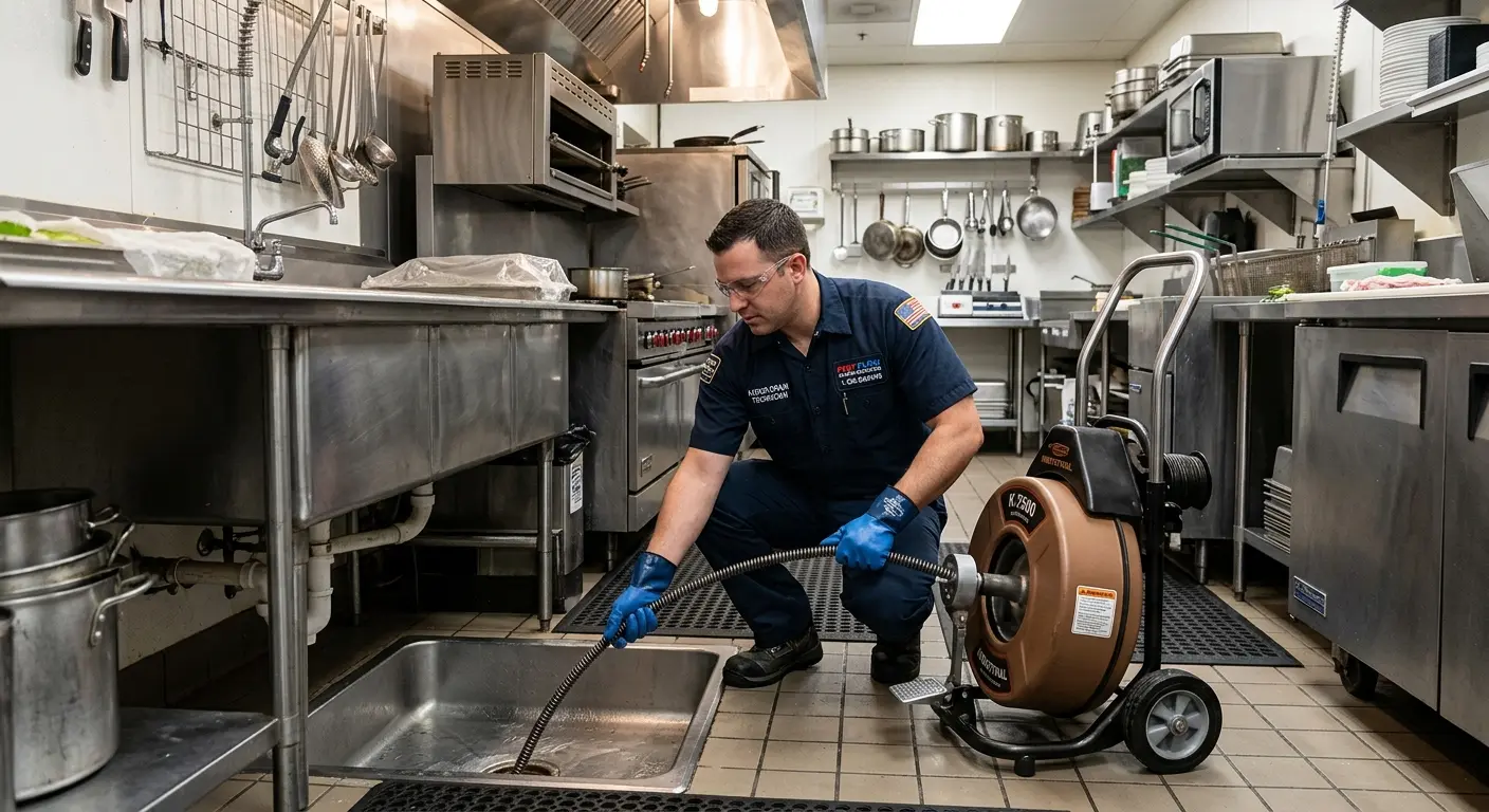 Commercial drain cleaning service in a restaurant kitchen in Jerome